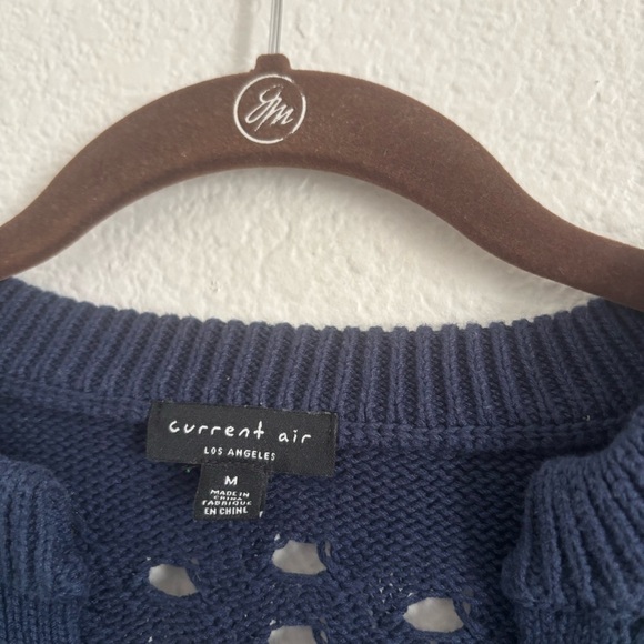 Current Air Women's Size Medium Blue Green Striped Crochet Sweater - Picture 3 of 6